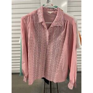 Lee Mar Vintage Pink Long Sleeve Button-Up Top, Size Large